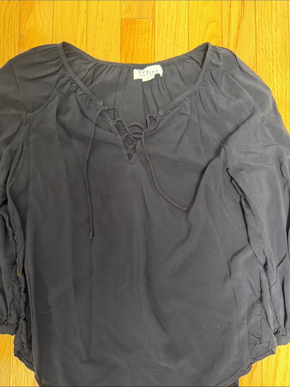 Velvet Black Plum Lace-Up Peasant Blouse XS